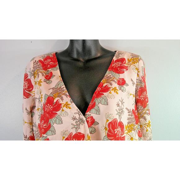 Lulus Always Thriving Blush Pink Floral Bell Sleeves Romper Women's Medium - Picture 3 of 9